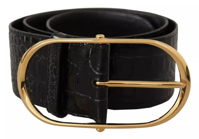 Dolce & Gabbana Schwarzer breiter Gürtel aus geprägtem Leder mit goldener Metallschnalle