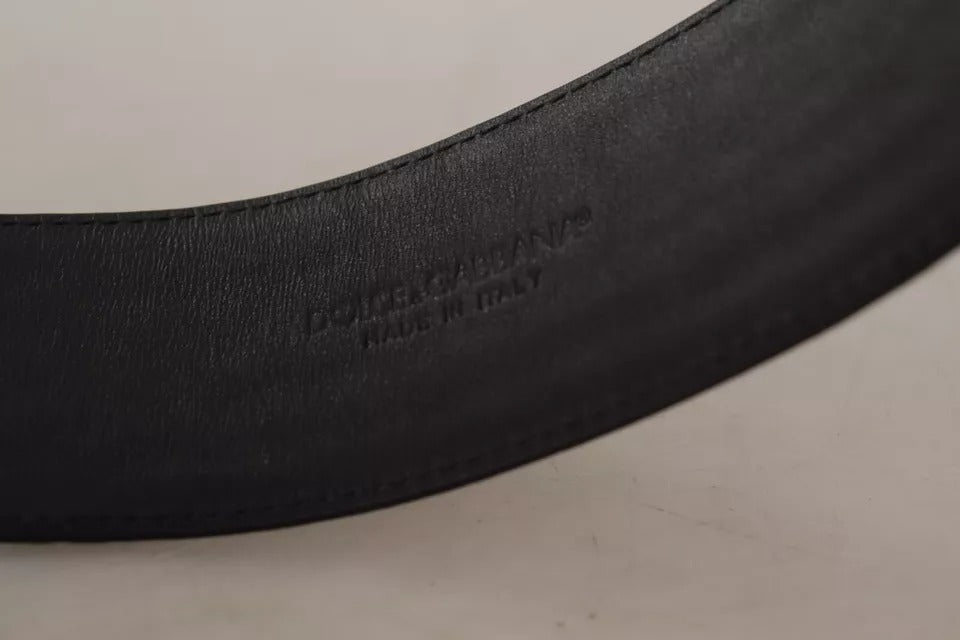 Dolce & Gabbana Schwarzer breiter Gürtel aus geprägtem Leder mit goldener Metallschnalle
