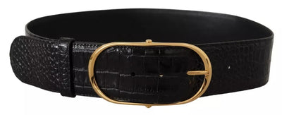 Dolce & Gabbana Schwarzer breiter Gürtel aus geprägtem Leder mit goldener Metallschnalle