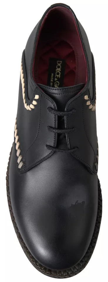 Dolce & Gabbana Schwarz Leder Beige Derby Dress Schuhe
