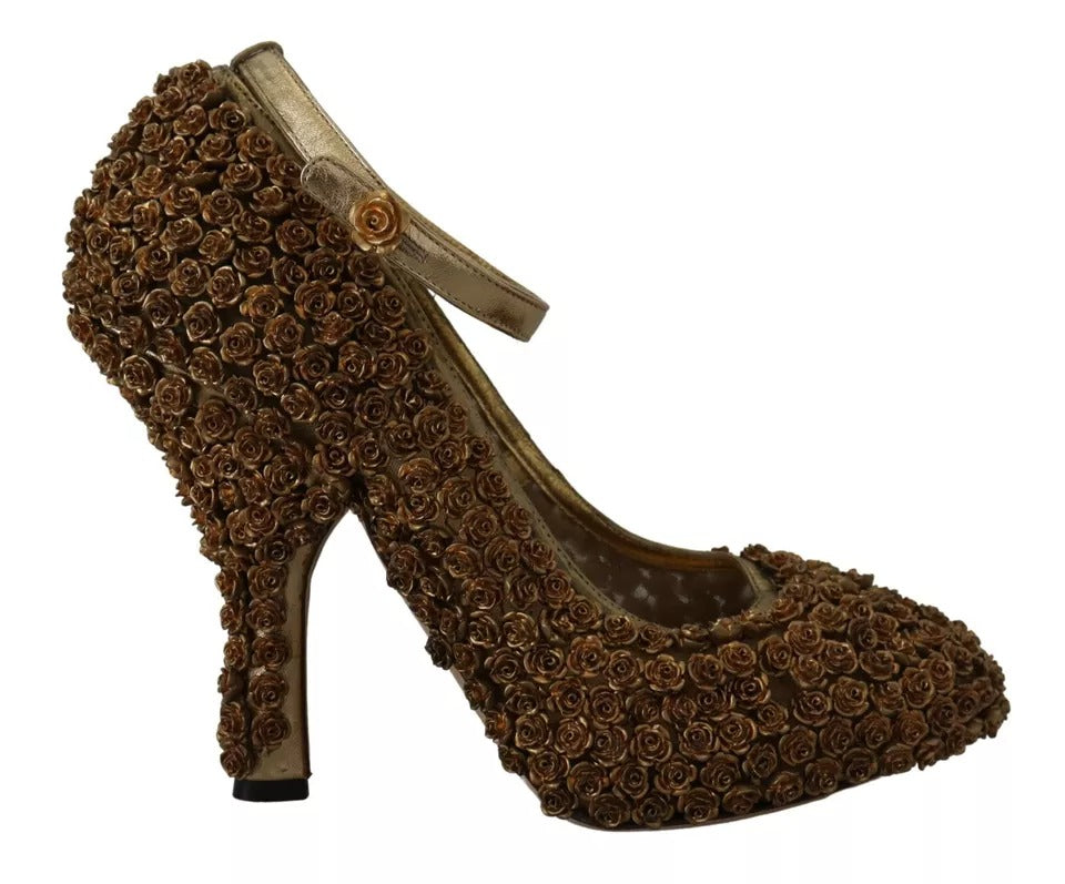 Dolce & Gabbana Gold Rosen verschönert Heels Pumps Schuhe