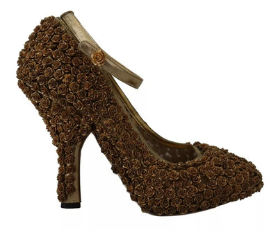 Dolce & Gabbana Gold Rosen verschönert Heels Pumps Schuhe