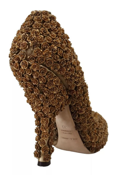 Dolce & Gabbana Gold Rosen verschönert Heels Pumps Schuhe