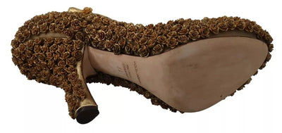 Dolce & Gabbana Gold Rosen verschönert Heels Pumps Schuhe
