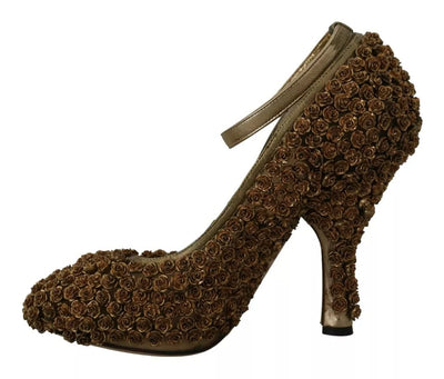 Dolce & Gabbana Gold Rosen verschönert Heels Pumps Schuhe