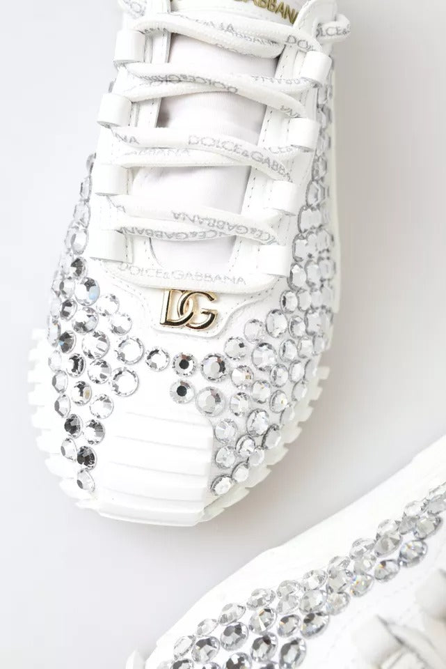 Dolce & Gabbana Weiß NS1 Canvas Leder verschönert Turnschuhe Schuhe