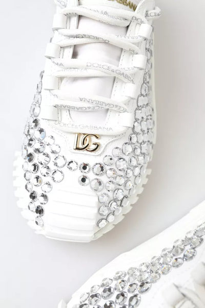 Dolce & Gabbana Weiß NS1 Canvas Leder verschönert Turnschuhe Schuhe