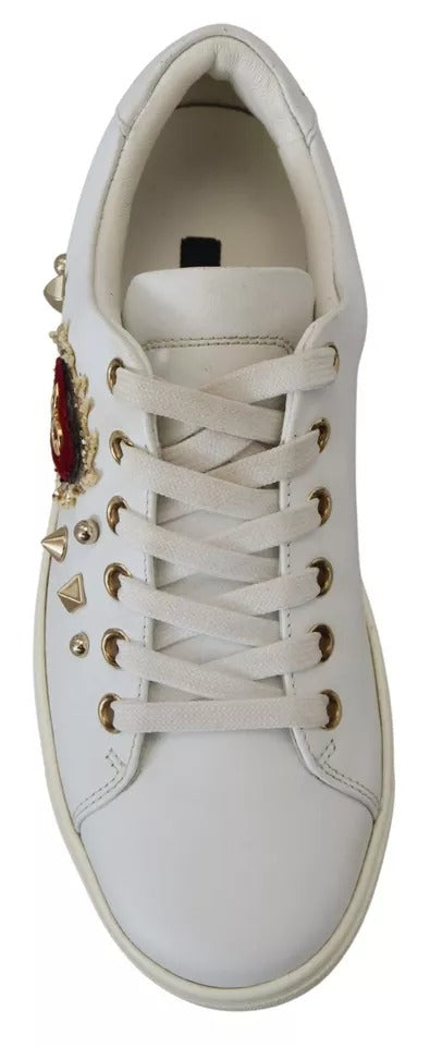 Dolce & Gabbana Weiß Leder Gold Rot Herz Turnschuhe Schuhe