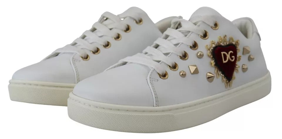 Dolce & Gabbana Weiß Leder Gold Rot Herz Turnschuhe Schuhe