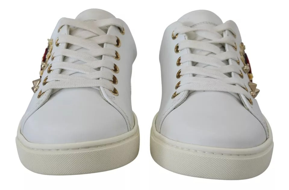 Dolce & Gabbana Weiß Leder Gold Rot Herz Turnschuhe Schuhe