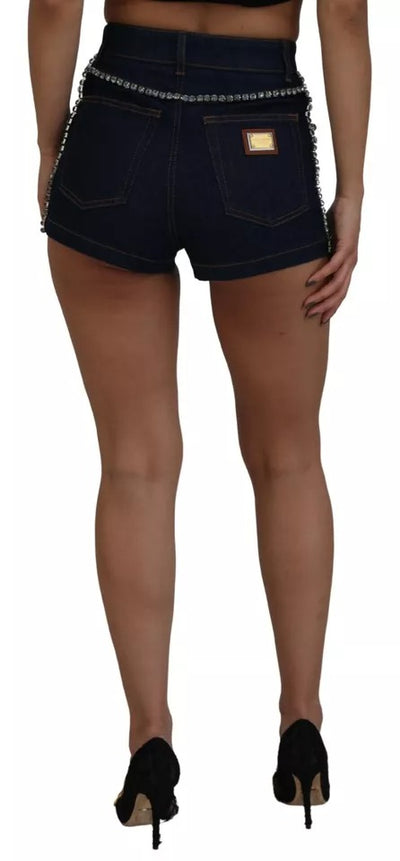 Dolce & Gabbana Blaue Denim Stretch Crystal Hot Pants Shorts