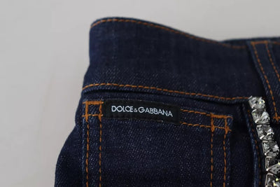 Dolce & Gabbana Blaue Denim Stretch Crystal Hot Pants Shorts