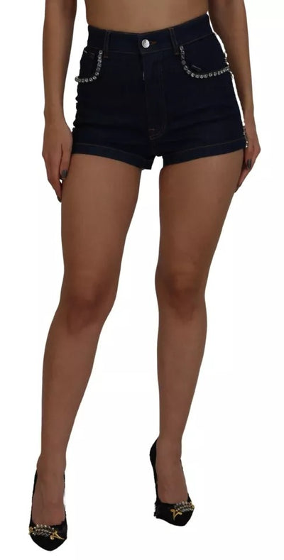 Dolce & Gabbana Blaue Denim Stretch Crystal Hot Pants Shorts