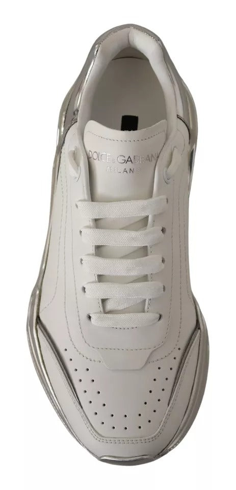 Dolce & Gabbana Weiß Silber Leder Daymaster Turnschuhe Schuhe