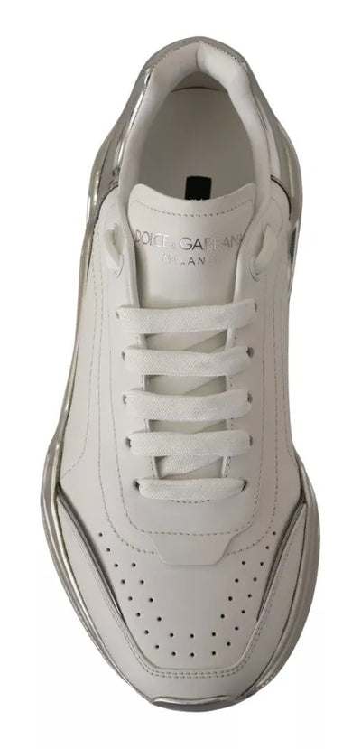 Dolce & Gabbana Weiß Silber Leder Daymaster Turnschuhe Schuhe