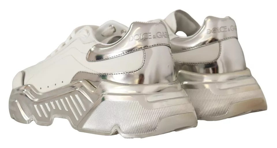 Dolce & Gabbana Weiß Silber Leder Daymaster Turnschuhe Schuhe