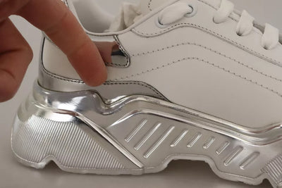 Dolce & Gabbana Weiß Silber Leder Daymaster Turnschuhe Schuhe