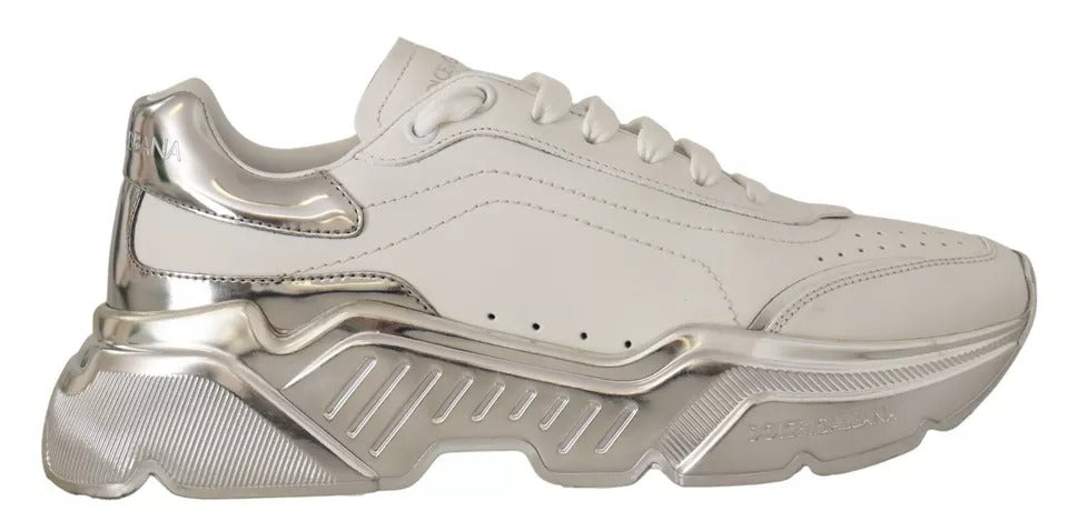 Dolce & Gabbana Weiß Silber Leder Daymaster Turnschuhe Schuhe