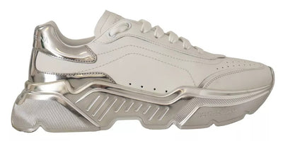Dolce & Gabbana Weiß Silber Leder Daymaster Turnschuhe Schuhe
