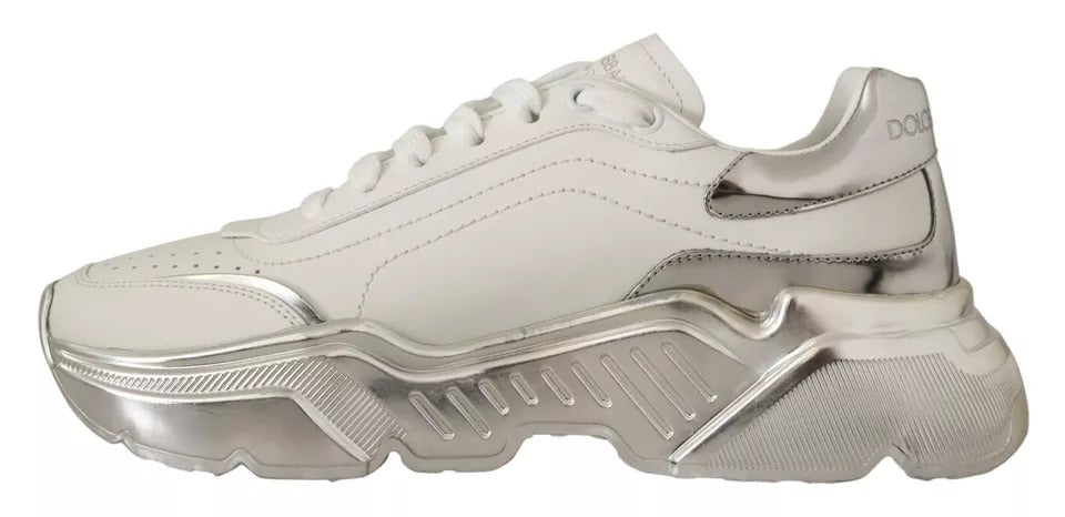 Dolce & Gabbana Weiß Silber Leder Daymaster Turnschuhe Schuhe