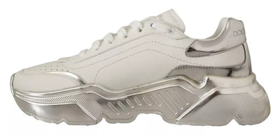 Dolce & Gabbana Weiß Silber Leder Daymaster Turnschuhe Schuhe