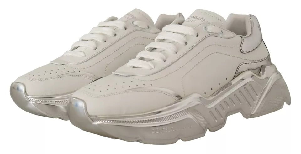 Dolce & Gabbana Weiß Silber Leder Daymaster Turnschuhe Schuhe