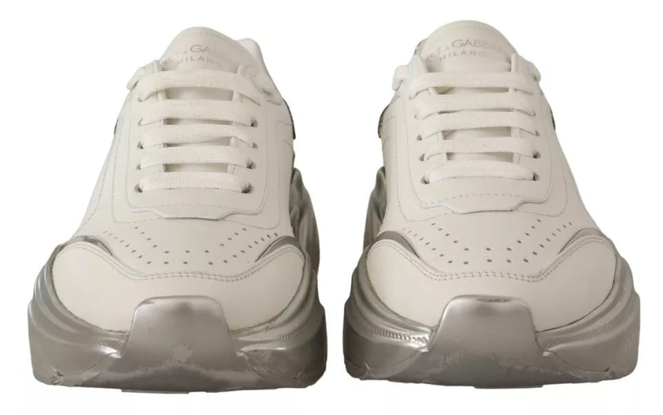 Dolce & Gabbana Weiß Silber Leder Daymaster Turnschuhe Schuhe