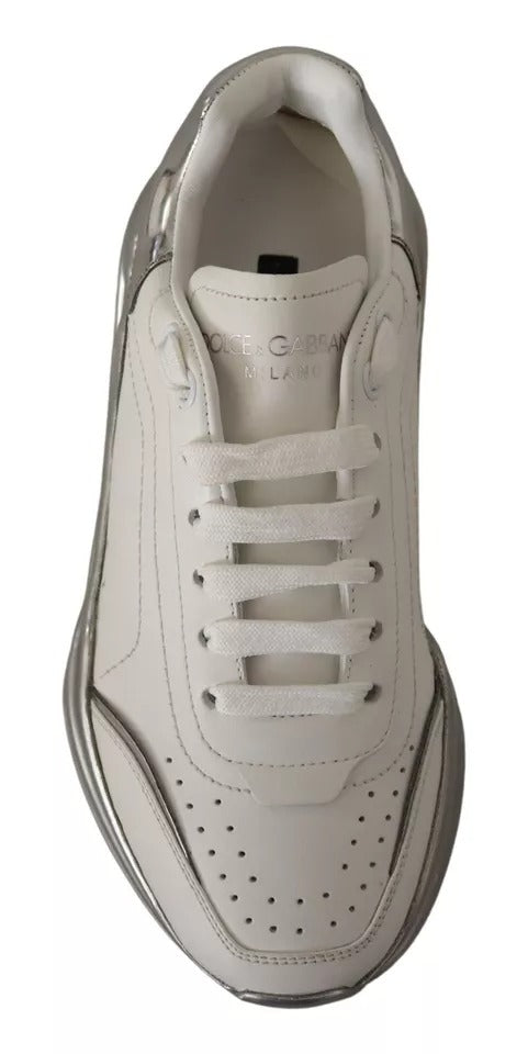 Dolce & Gabbana Weiß Silber Leder Daymaster Turnschuhe Schuhe