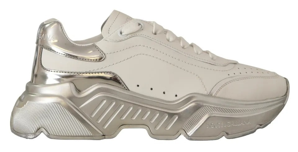 Dolce & Gabbana Weiß Silber Leder Daymaster Turnschuhe Schuhe
