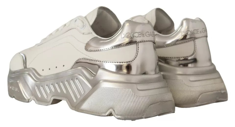 Dolce & Gabbana Weiß Silber Leder Daymaster Turnschuhe Schuhe