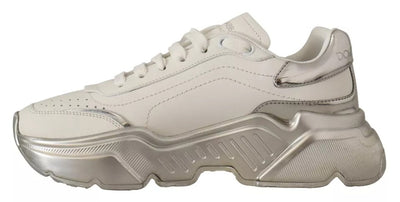 Dolce & Gabbana Weiß Silber Leder Daymaster Turnschuhe Schuhe