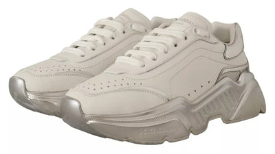 Dolce & Gabbana Weiß Silber Leder Daymaster Turnschuhe Schuhe