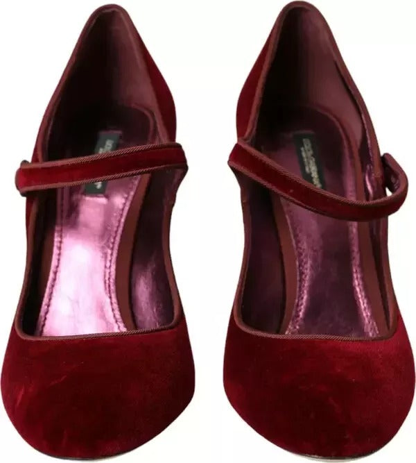 Dolce & Gabbana Rot Samt Gold Kristalle Heels Mary Janes Schuhe