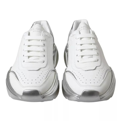 Dolce & Gabbana Weiß Silber Daymaster Leder Turnschuhe Schuhe