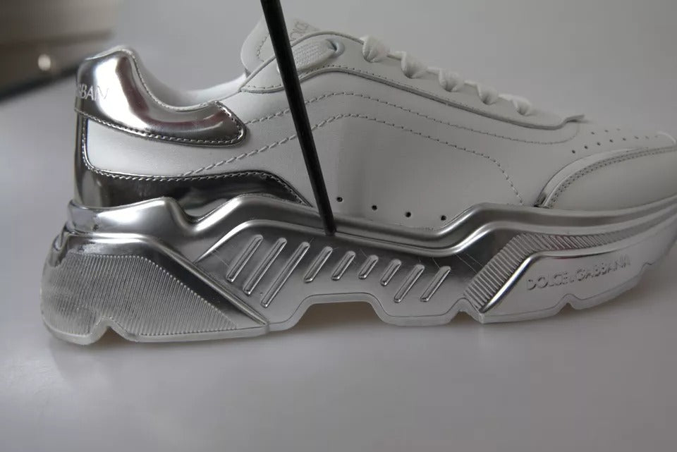 Dolce & Gabbana Weiß Silber Daymaster Leder Turnschuhe Schuhe
