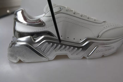 Dolce & Gabbana Weiß Silber Daymaster Leder Turnschuhe Schuhe