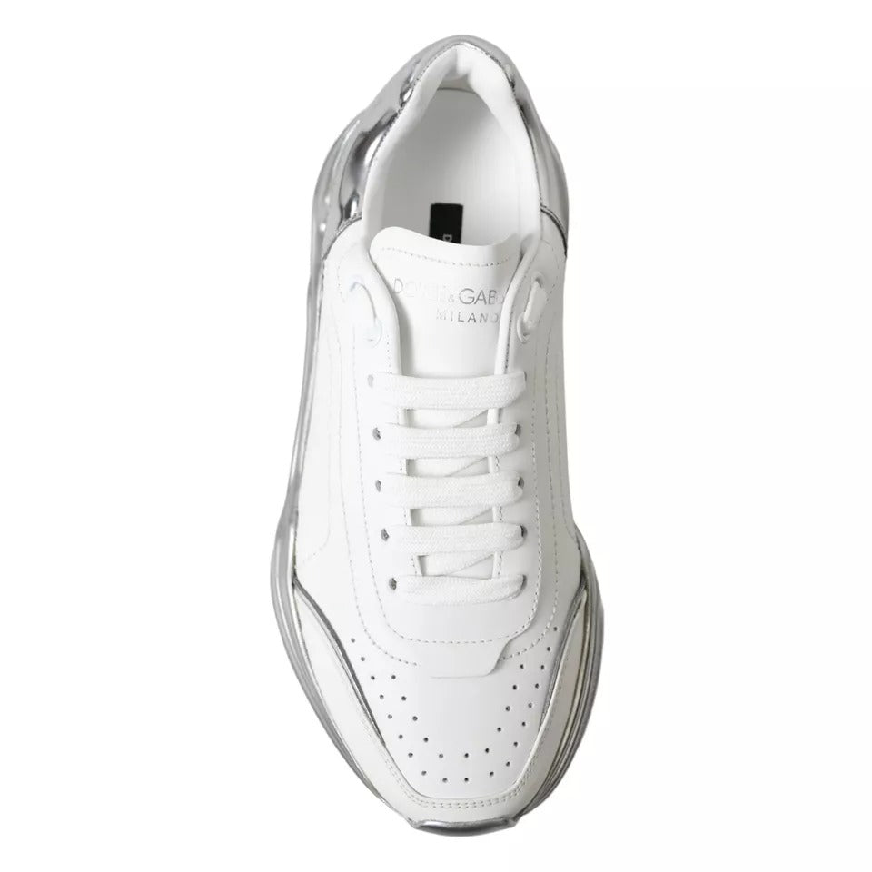 Dolce & Gabbana Weiß Silber Daymaster Leder Turnschuhe Schuhe