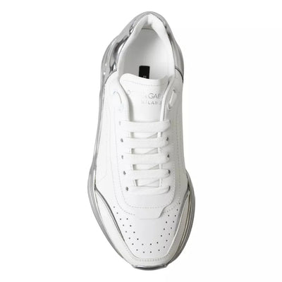 Dolce & Gabbana Weiß Silber Daymaster Leder Turnschuhe Schuhe