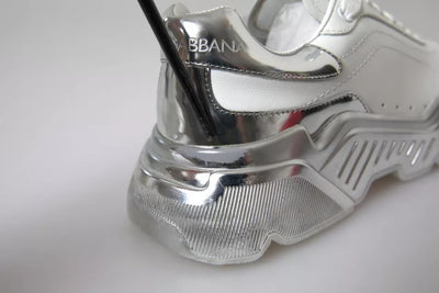 Dolce & Gabbana Weiß Silber Daymaster Leder Turnschuhe Schuhe