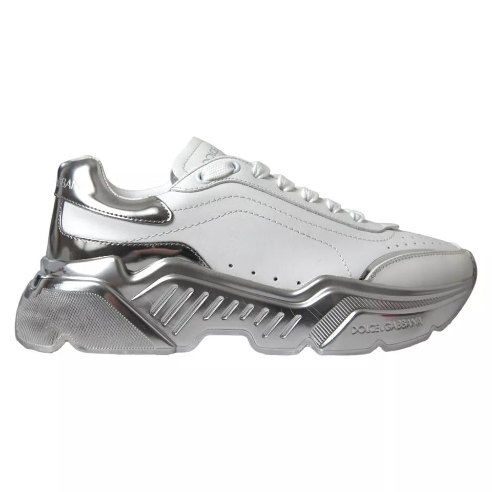 Dolce & Gabbana Weiß Silber Daymaster Leder Turnschuhe Schuhe