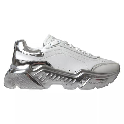 Dolce & Gabbana Weiß Silber Daymaster Leder Turnschuhe Schuhe