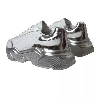 Dolce & Gabbana Weiß Silber Daymaster Leder Turnschuhe Schuhe