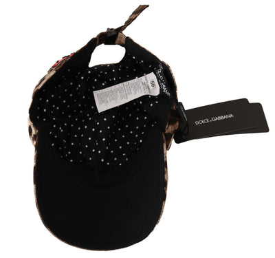 Dolce & Gabbana Brauner Leopard Pailletten Sizilien Applique Baseballmütze