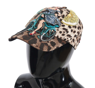 Dolce & Gabbana Brauner Leopard Pailletten Sizilien Applique Baseballmütze