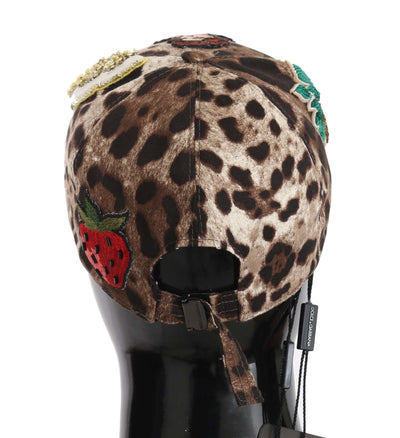 Dolce & Gabbana Brauner Leopard Pailletten Sizilien Applique Baseballmütze