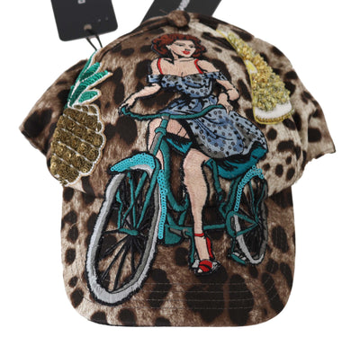Dolce & Gabbana Brauner Leopard Pailletten Sizilien Applique Baseballmütze