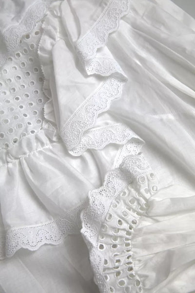 Dolce & Gabbana White Cotton Lace Trim Turtle Neck Blouse