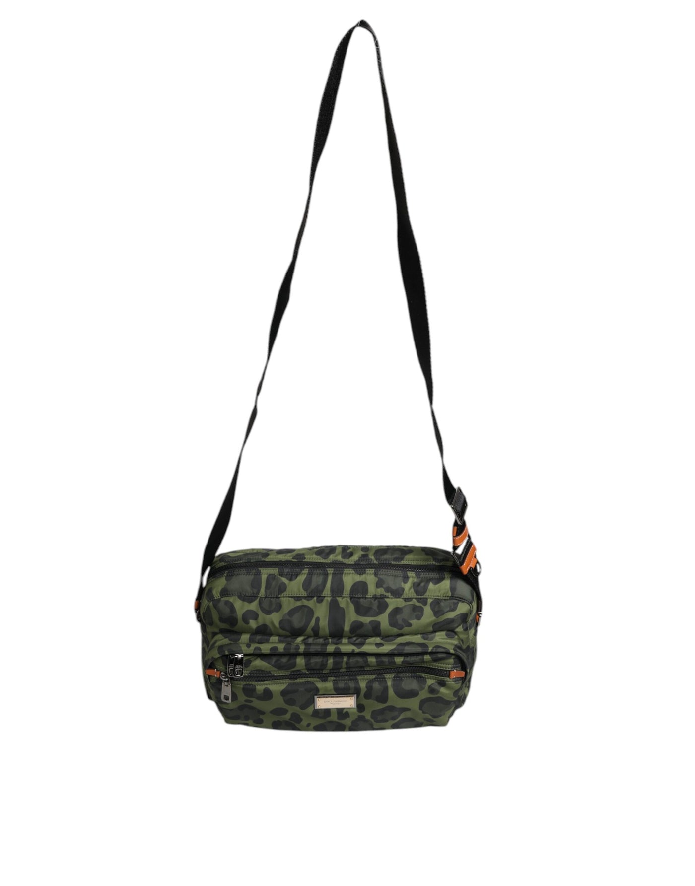 Dolce & Gabbana Grüne Polyester-Manteltasche mit Leopardenmuster