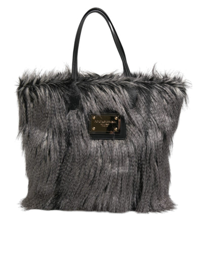 Dolce & Gabbana Schwarze Oversize-Kunstfell-Einkaufstasche