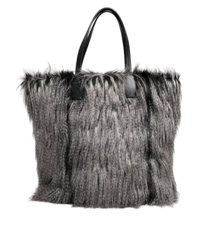 Dolce & Gabbana Schwarze Oversize-Kunstfell-Einkaufstasche